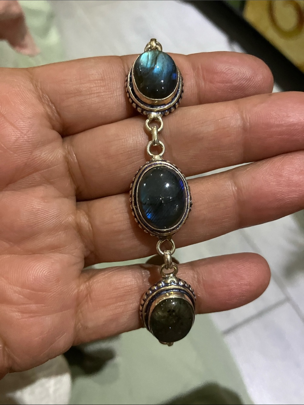 Silver Labradorite Oval Link Bracelet - Gemstone